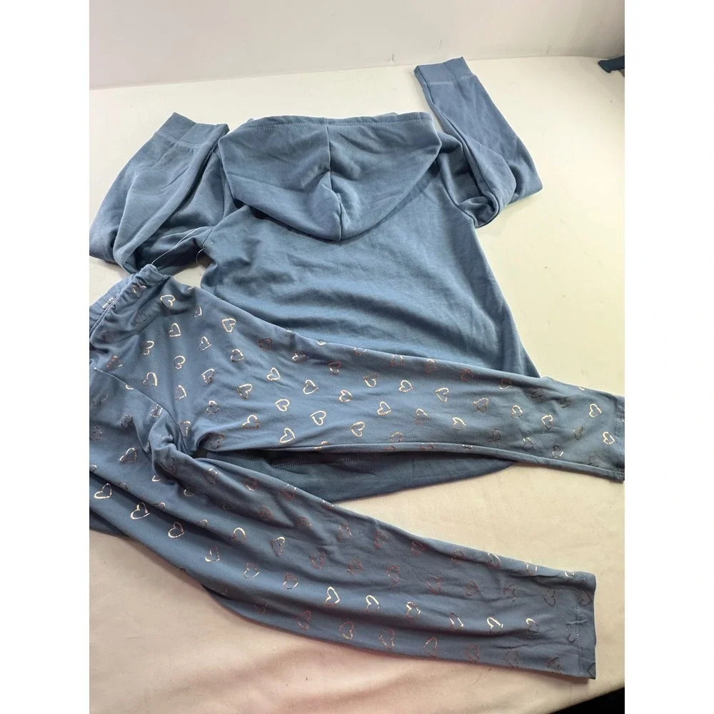 Extremely Me Outfit Set Girls 10/12 Blue Unicorn‎ Hoodie Heart Leggings 2pc Top